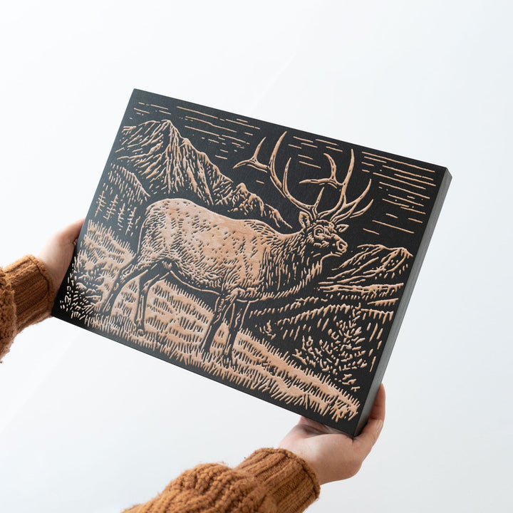 Elk in High Country Engraved Wood Panel