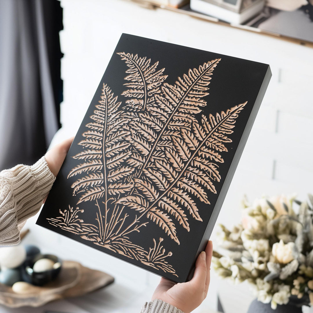 Fern Fronds Engraved Wood Panel