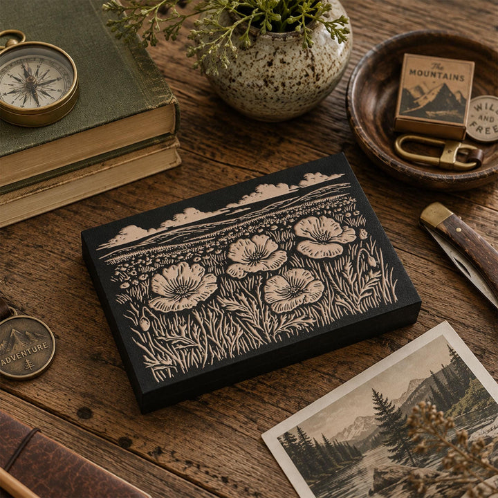Field of Poppies Engraved Wood Panel
