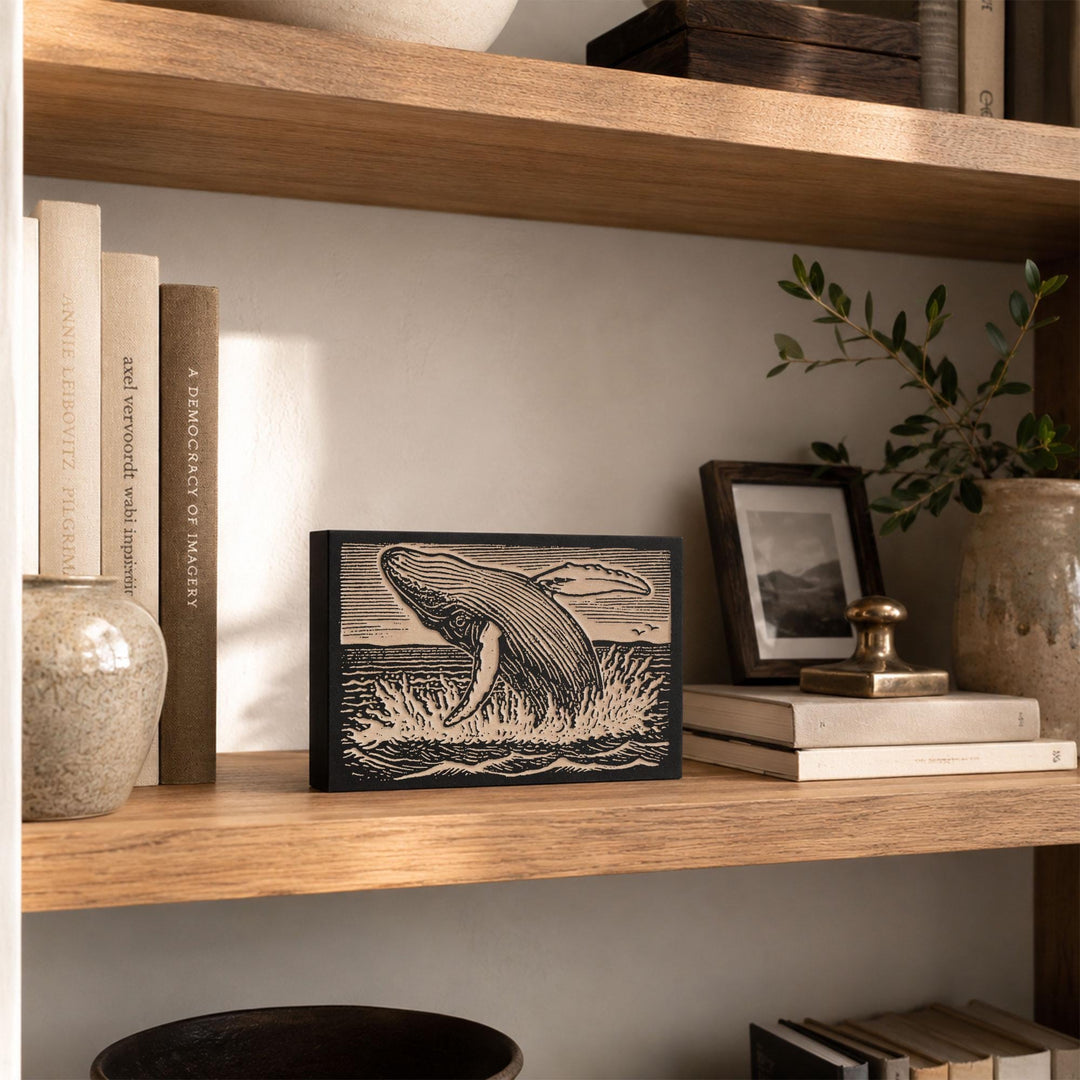 Humpback Breaching Engraved Wood Panel