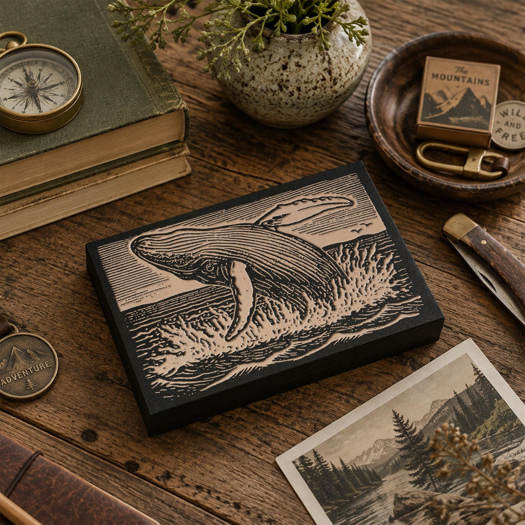 Humpback Breaching Engraved Wood Panel
