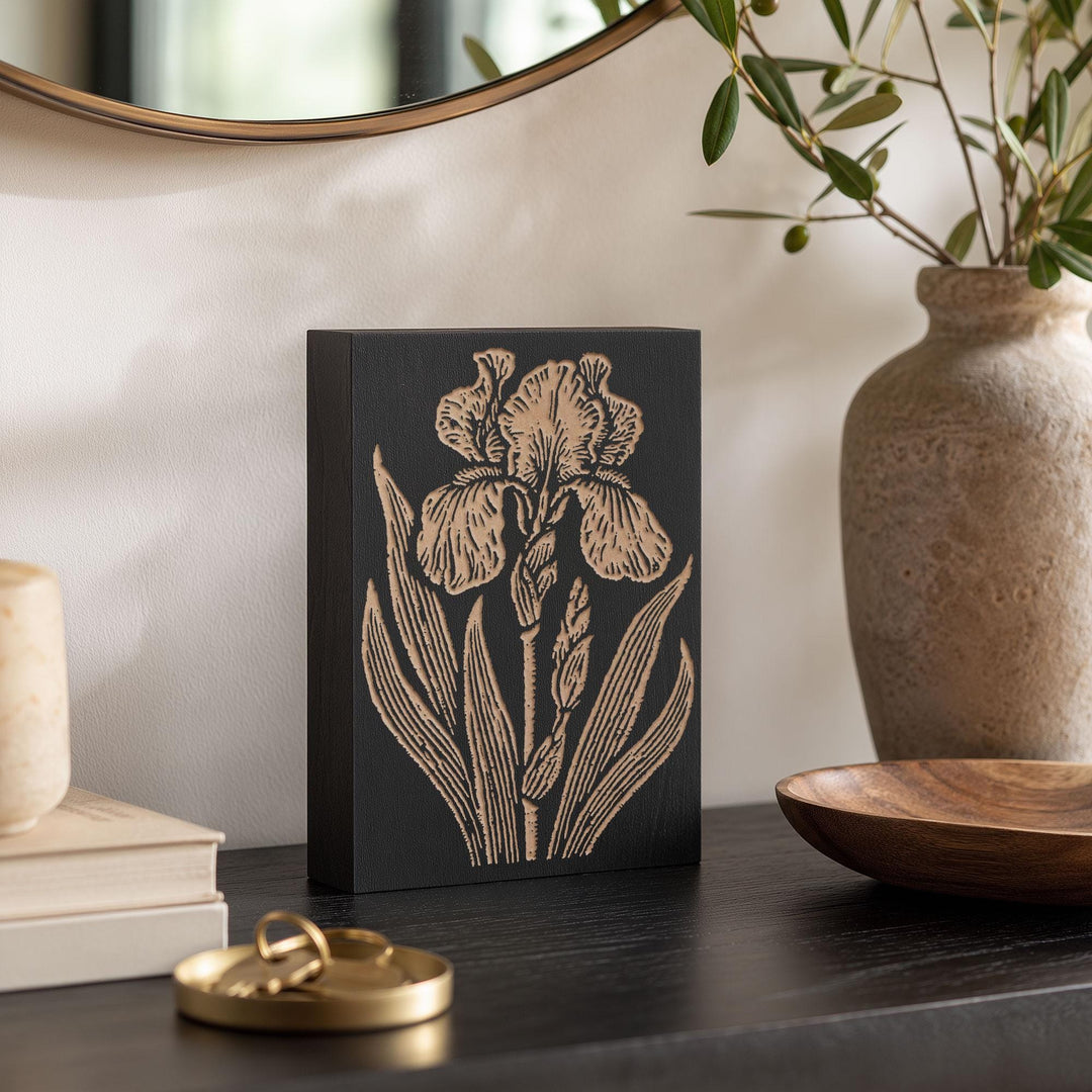Iris Flower Engraved Wood Panel