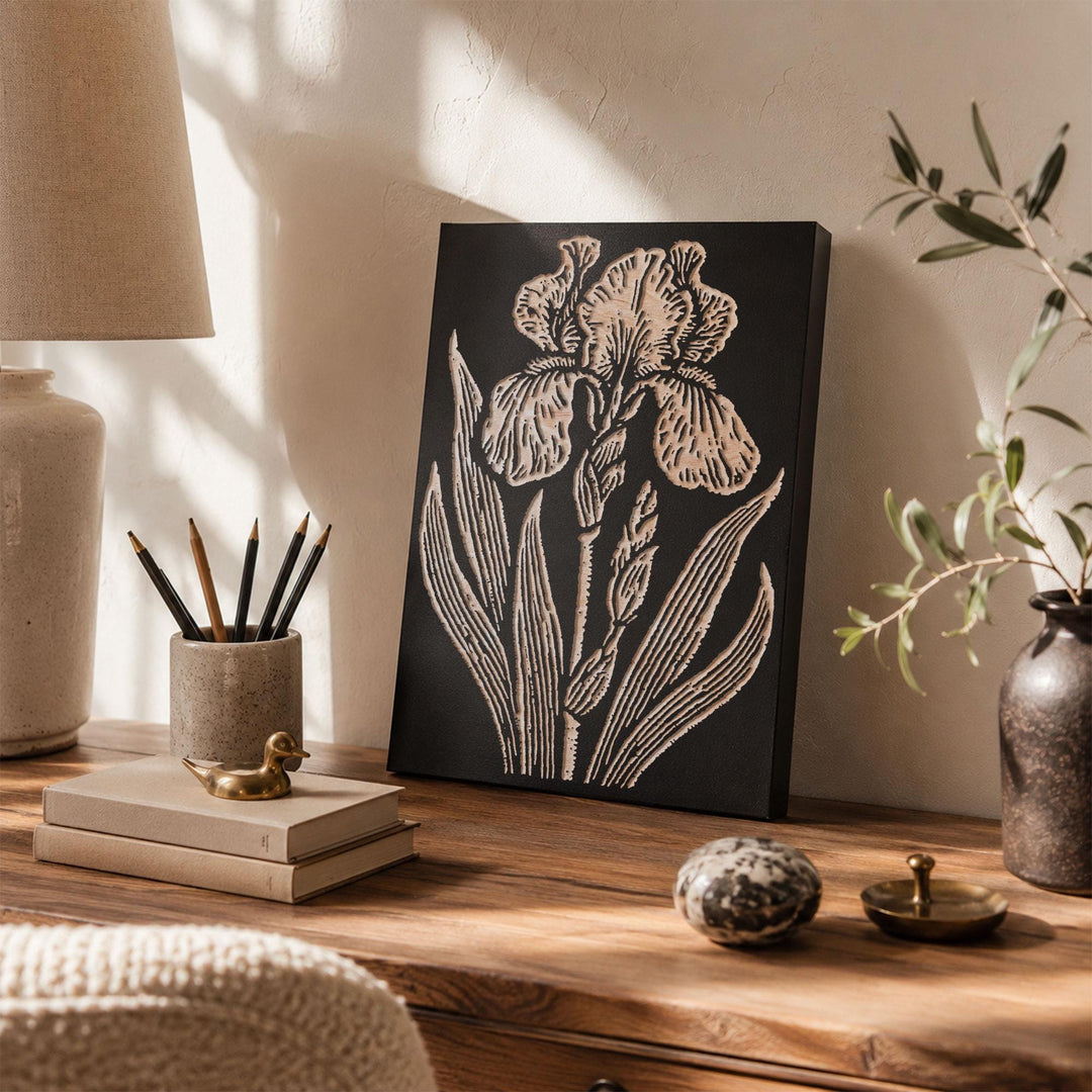Iris Flower Engraved Wood Panel