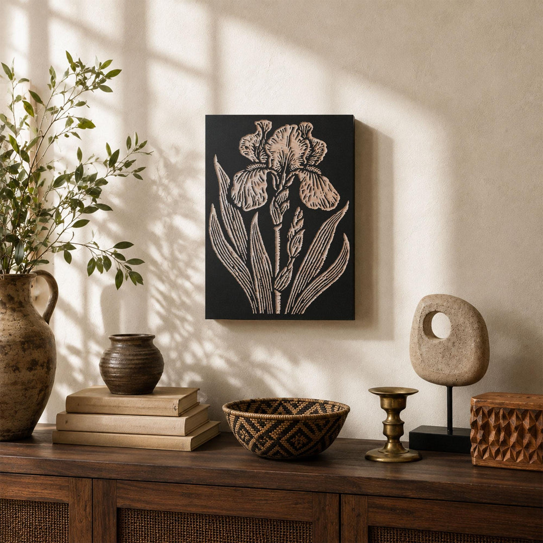 Iris Flower Engraved Wood Panel
