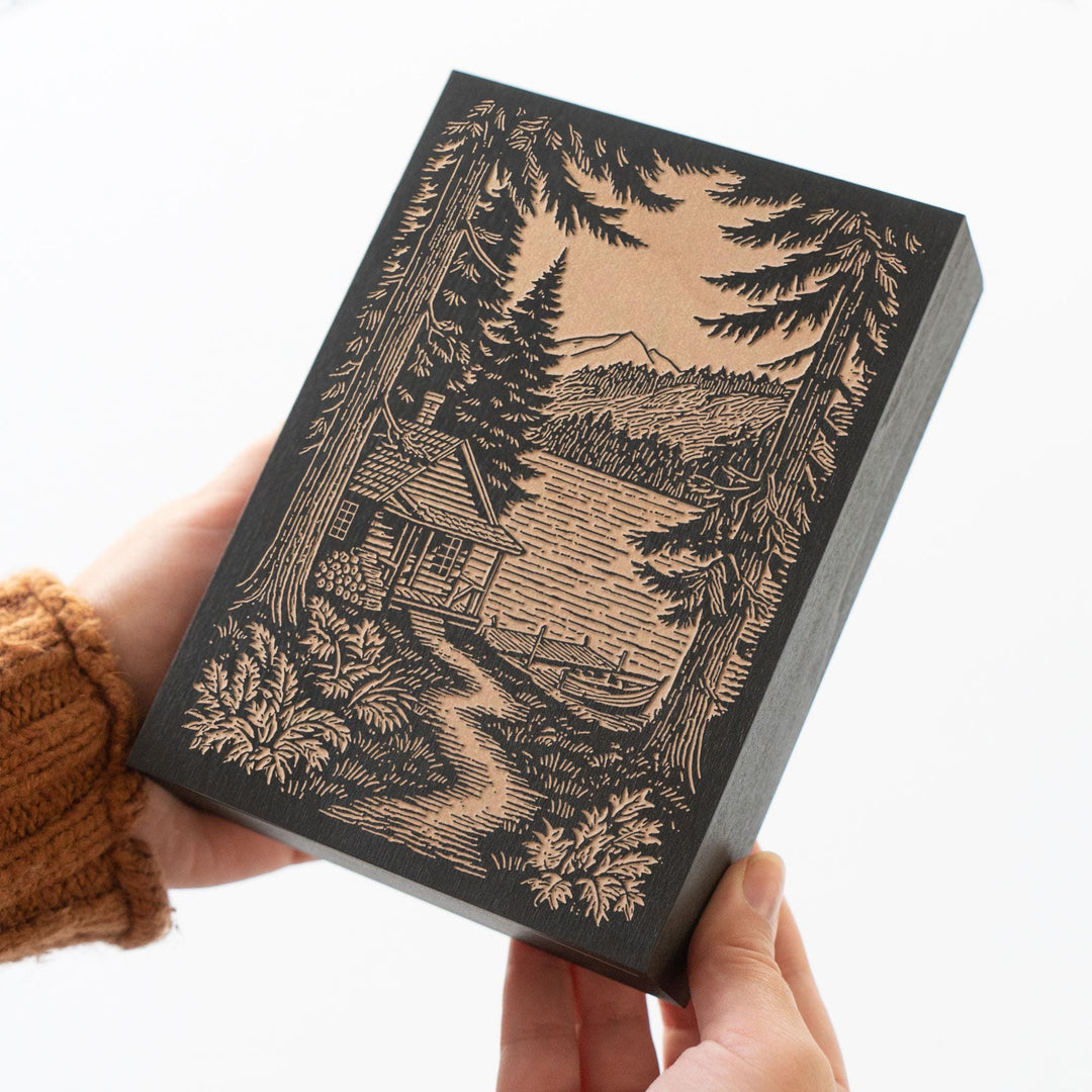 Lake Cabin Engraved Wood Panel