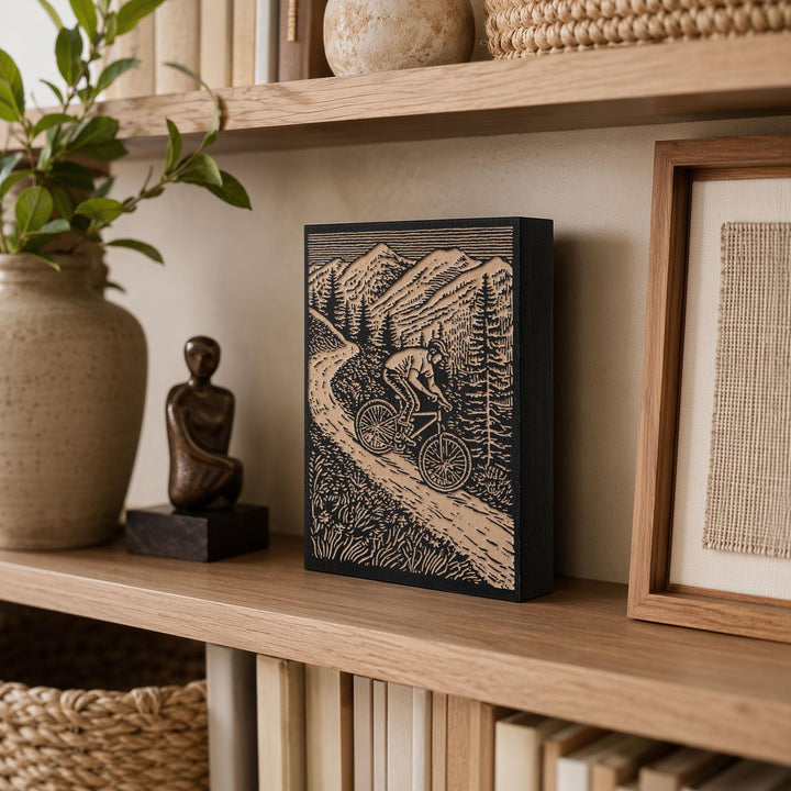 Mountain Biker Engraved Wood Panel