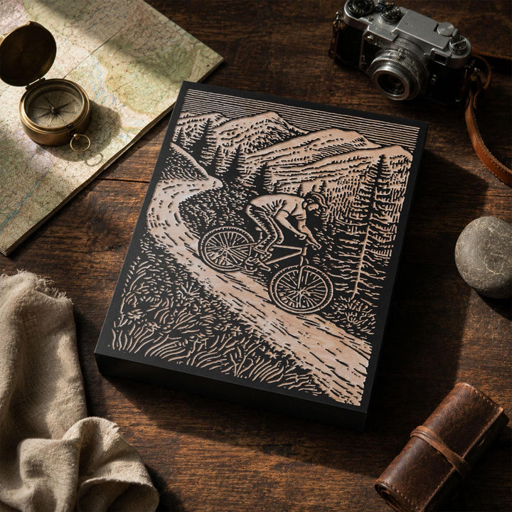 Mountain Biker Engraved Wood Panel