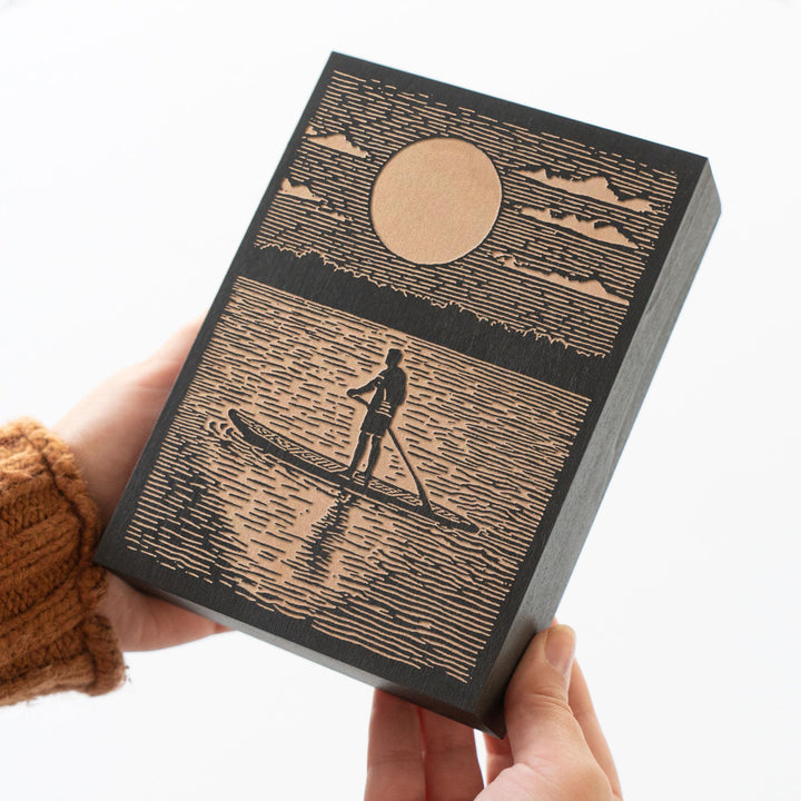 Paddleboard at Sunrise Engraved Wood Panel