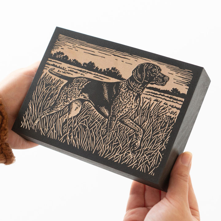 Pointer in Tall Grass Engraved Wood Panel