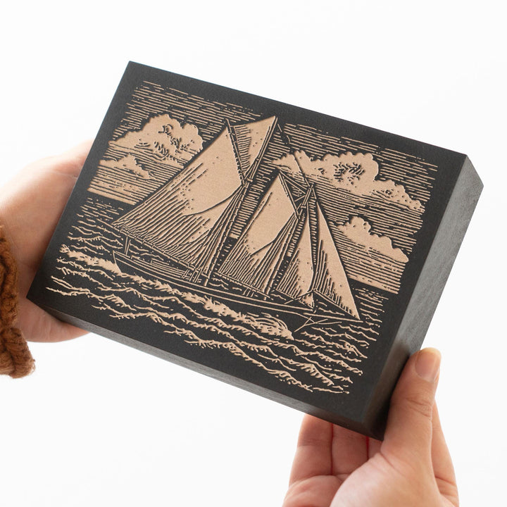 Schooner Under Open Sky Engraved Wood Panel