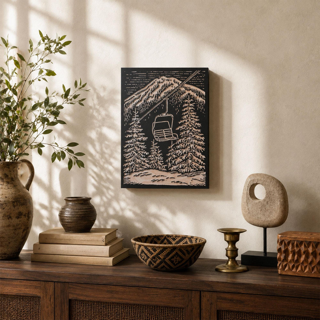 Single Chairlift Engraved Wood Panel
