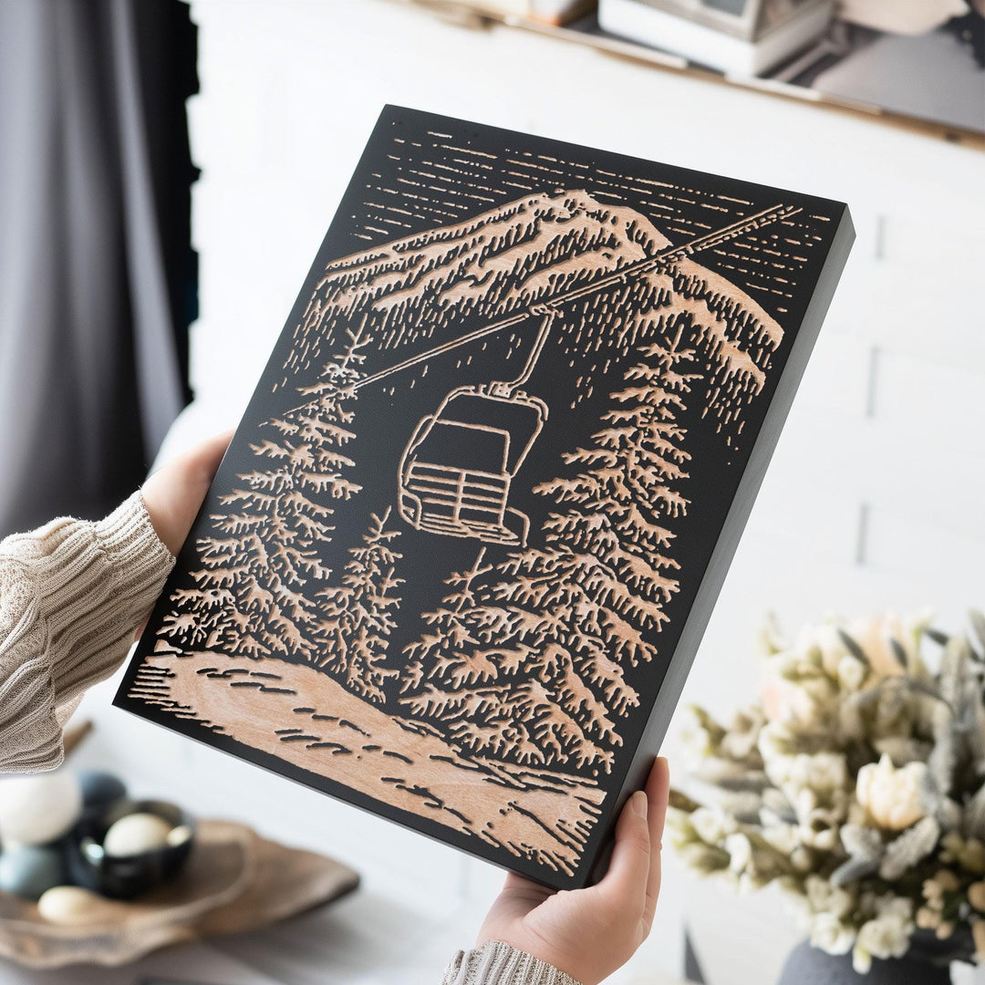 Single Chairlift Engraved Wood Panel