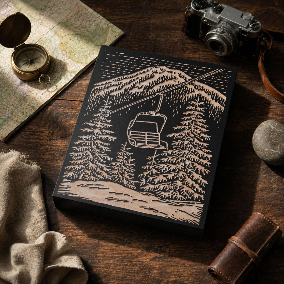 Single Chairlift Engraved Wood Panel