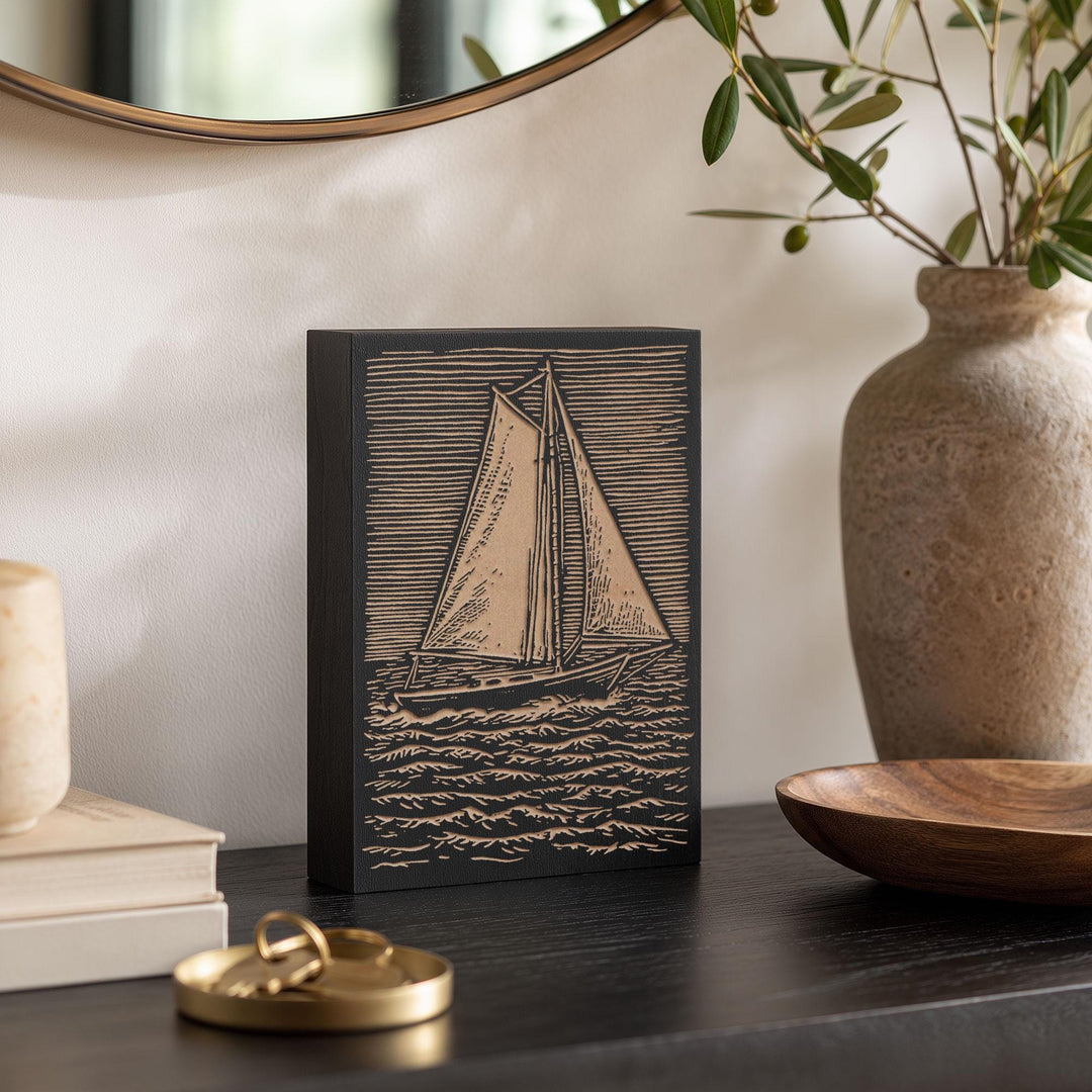 Single Mast Sailboat Engraved Wood Panel