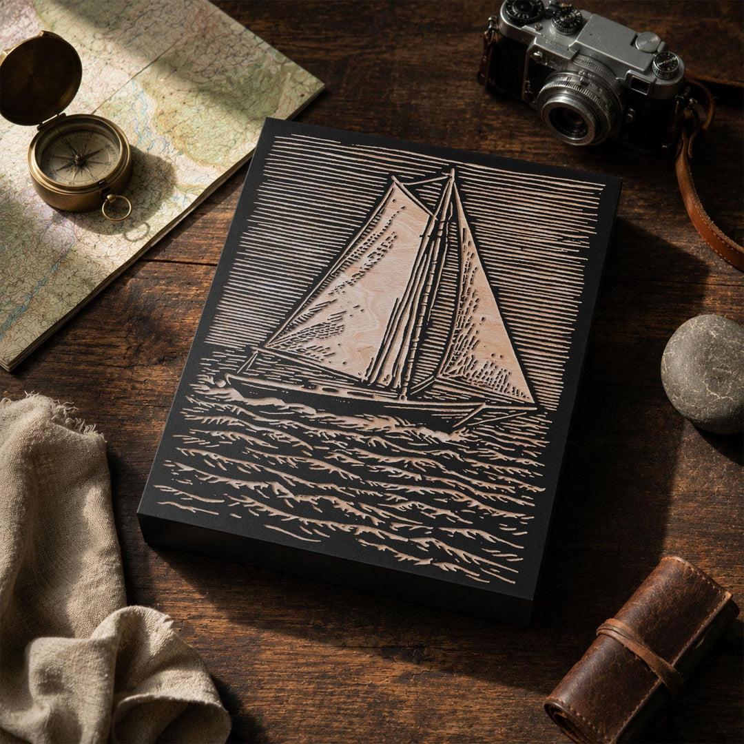 Single Mast Sailboat Engraved Wood Panel