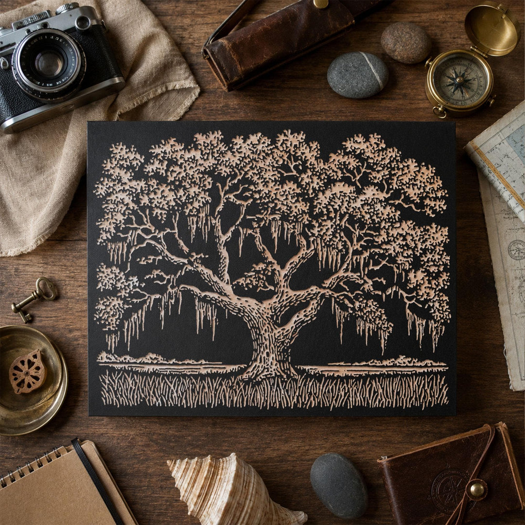 Southern Live Oak Engraved Wood Panel