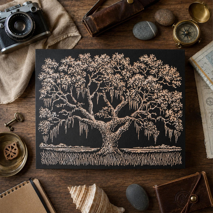 Southern Live Oak Engraved Wood Panel