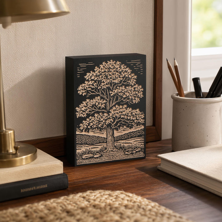 Sugar Maple in Field Engraved Wood Panel