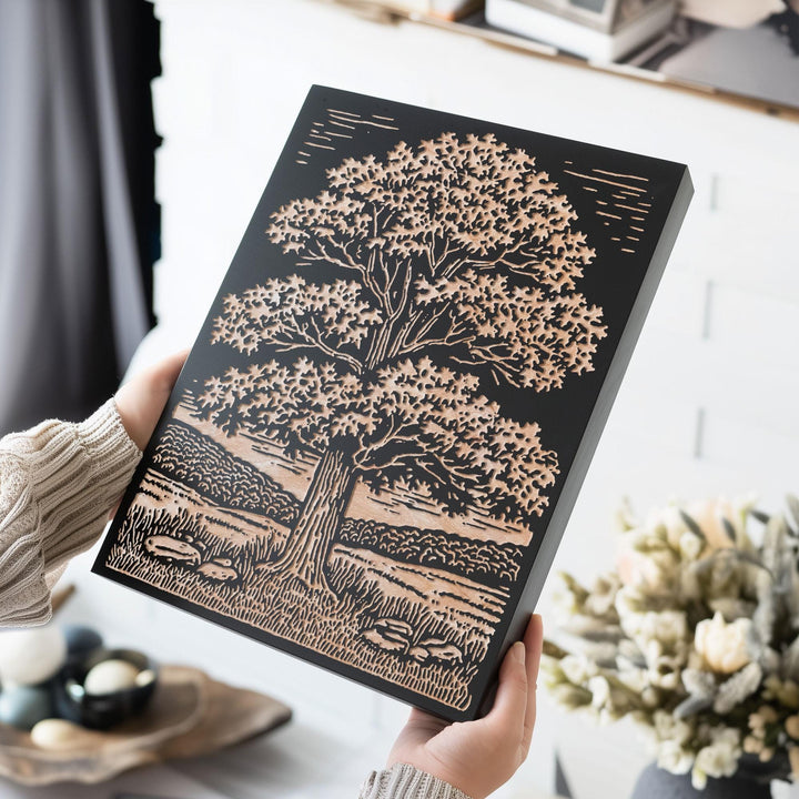 Sugar Maple in Field Engraved Wood Panel