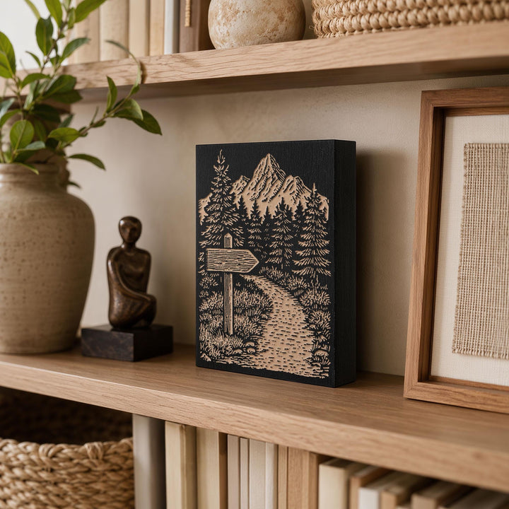 Weathered Hiking Trail Sign Engraved Wood Panel