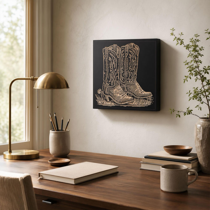 Classic Cowboy Boots Engraved Wood Panel