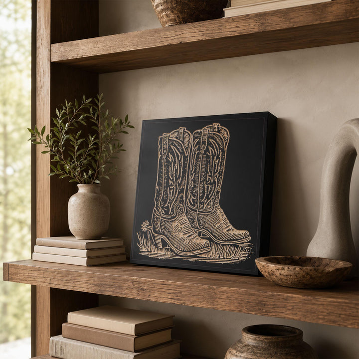 Classic Cowboy Boots Engraved Wood Panel