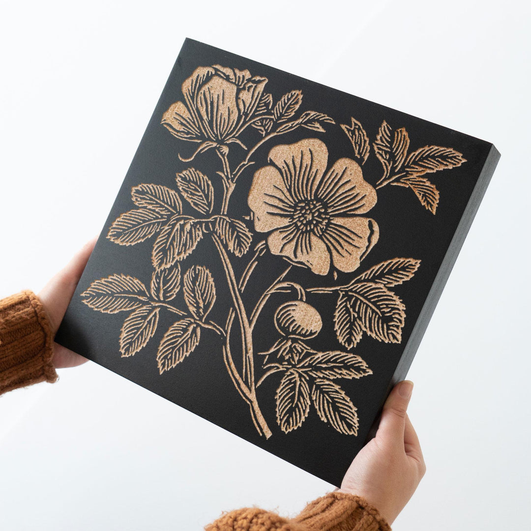 Beach Rose Engraved Wood Panel