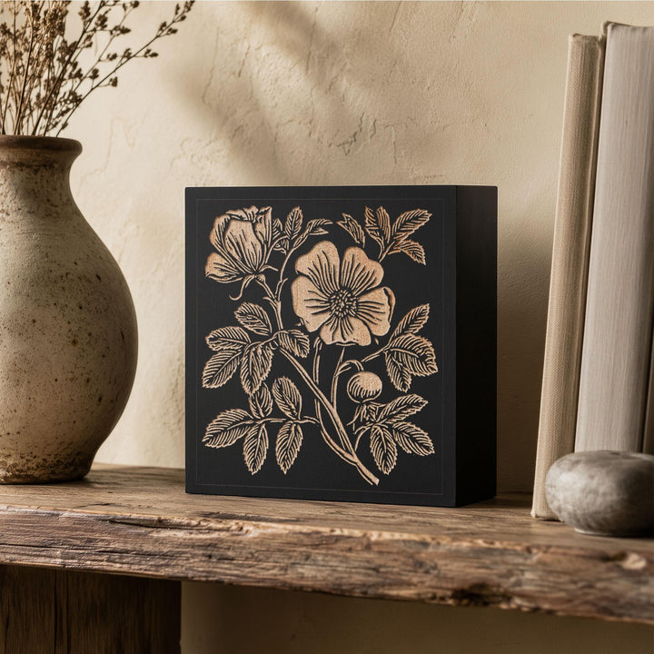 Beach Rose Engraved Wood Panel