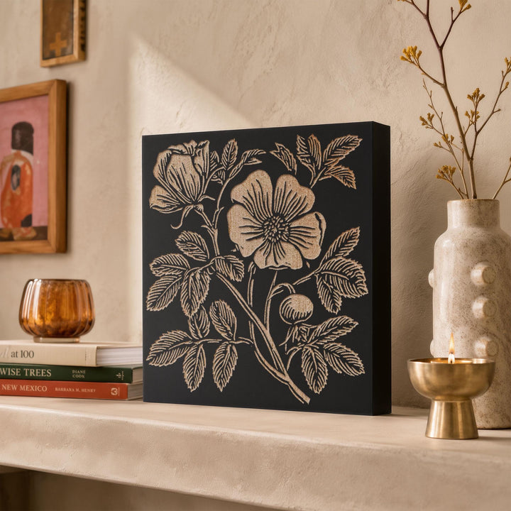 Beach Rose Engraved Wood Panel
