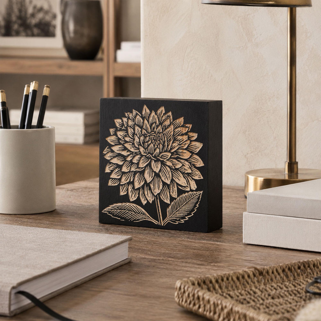 Dahlia Bloom Engraved Wood Panel