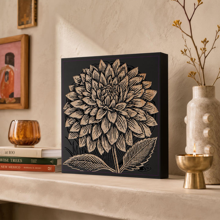 Dahlia Bloom Engraved Wood Panel