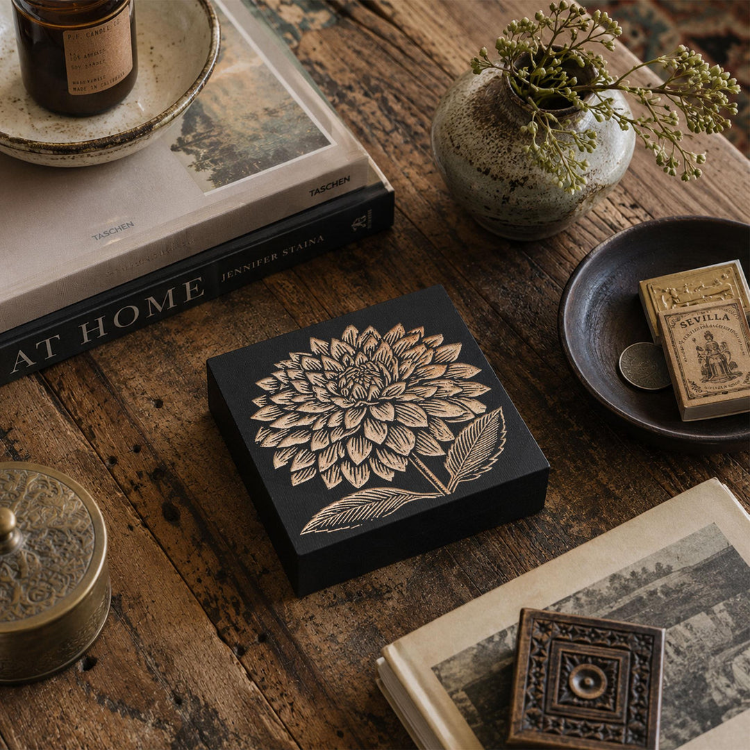 Dahlia Bloom Engraved Wood Panel