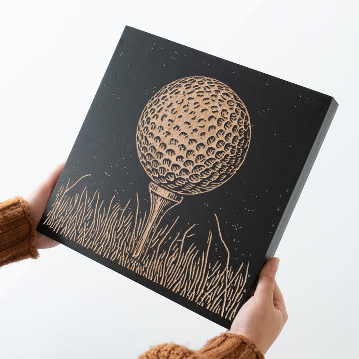 Golf Ball on Tee Engraved Wood Panel