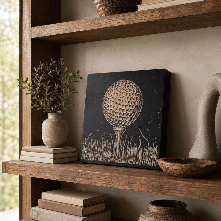 Golf Ball on Tee Engraved Wood Panel