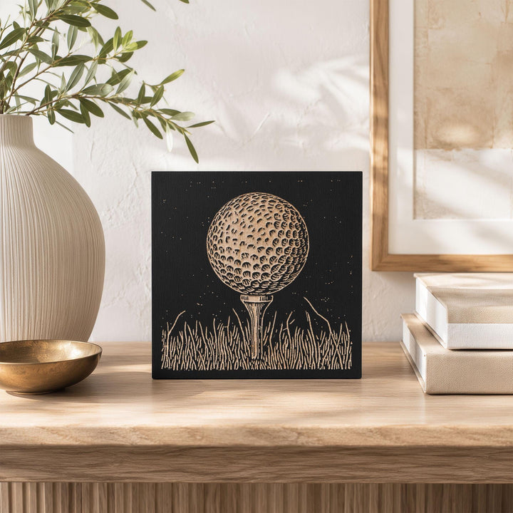 Golf Ball on Tee Engraved Wood Panel