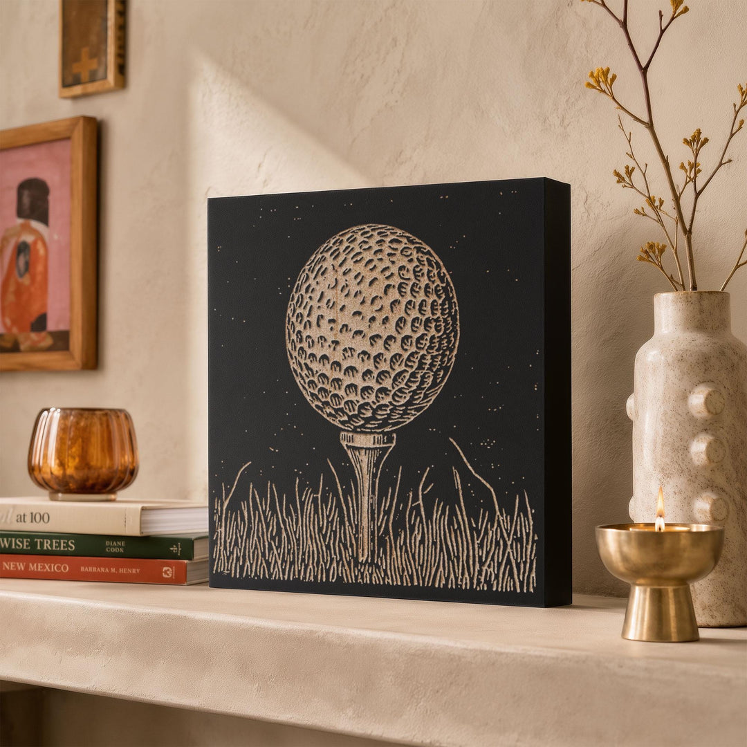 Golf Ball on Tee Engraved Wood Panel