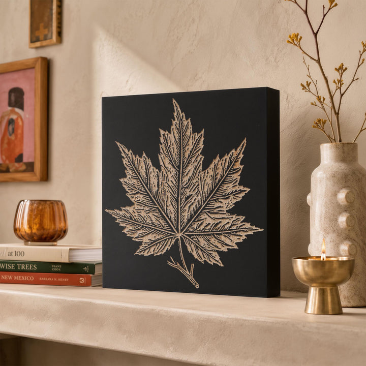 Sugar Maple Leaf Engraved Wood Panel