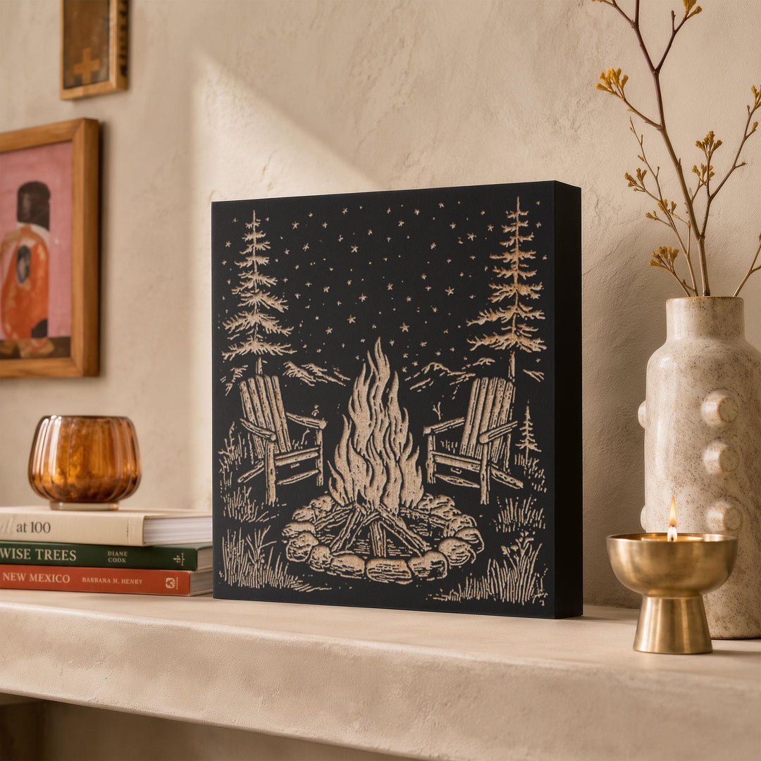 Campsite Fire Engraved Wood Panel