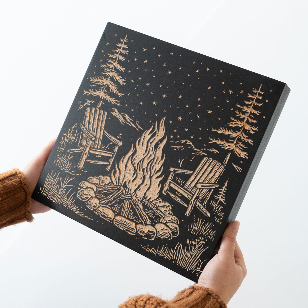 Campsite Fire Engraved Wood Panel
