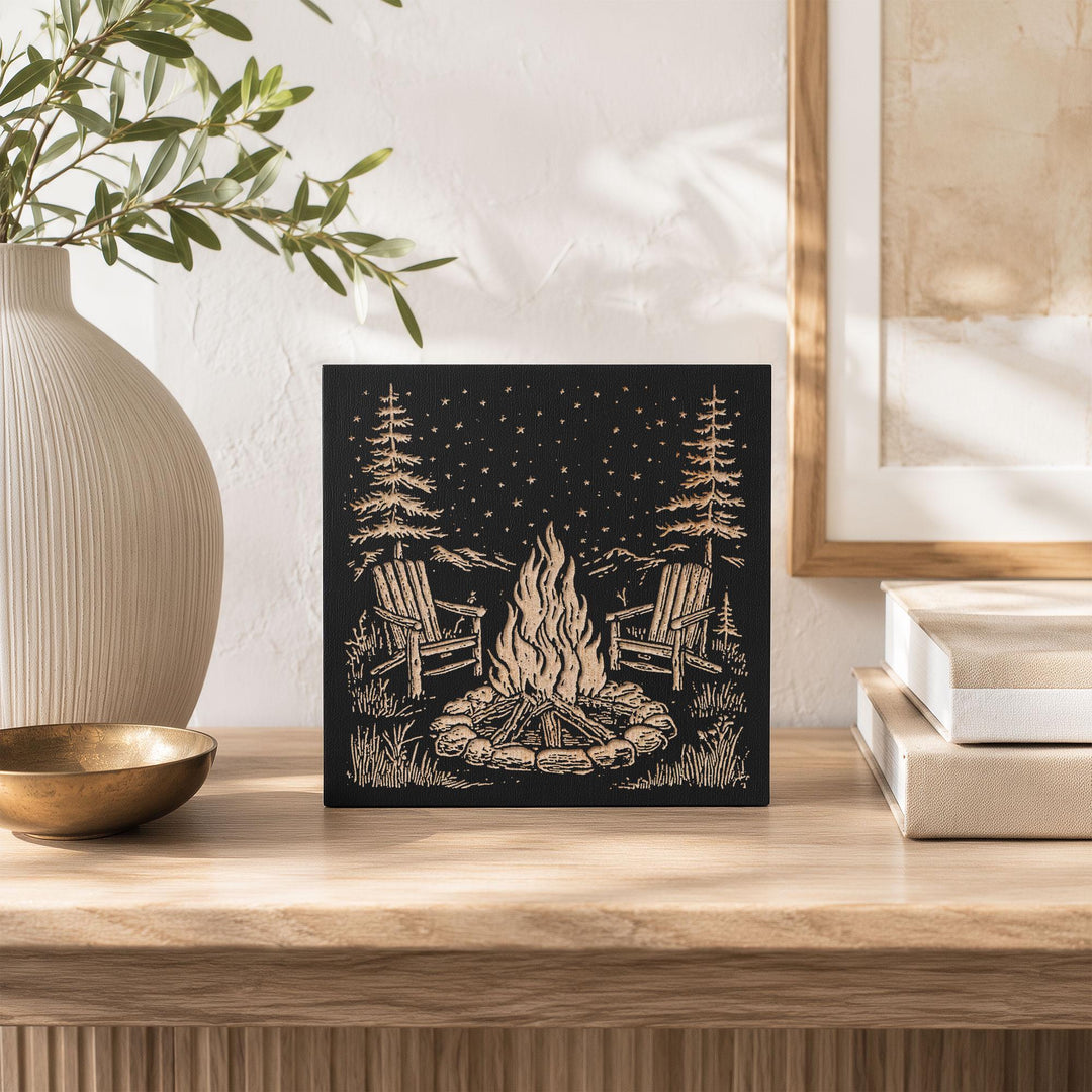 Campsite Fire Engraved Wood Panel