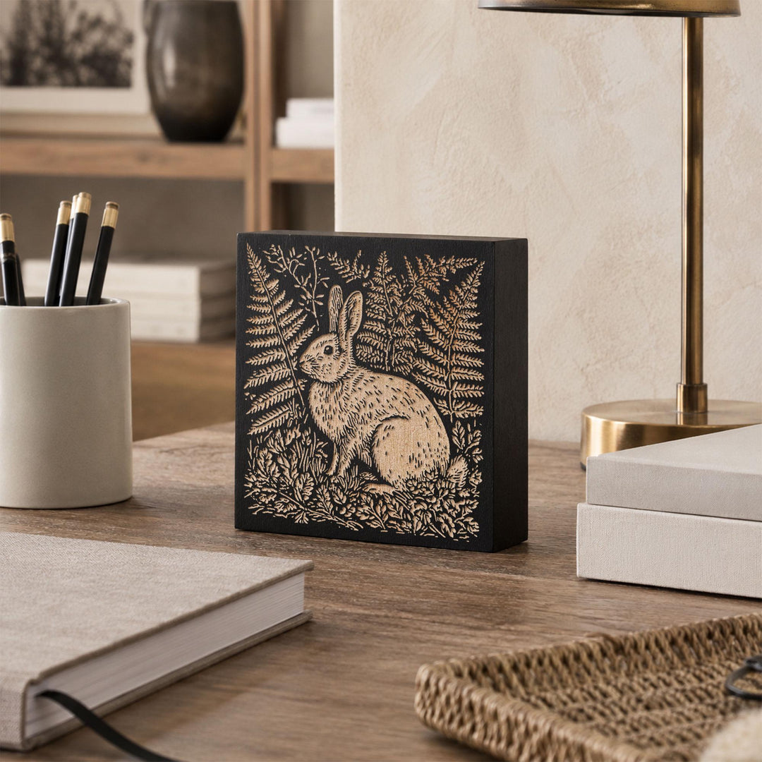 Cottontail Rabbit Engraved Wood Panel