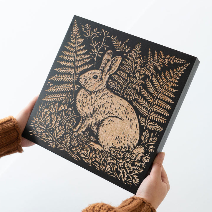 Cottontail Rabbit Engraved Wood Panel