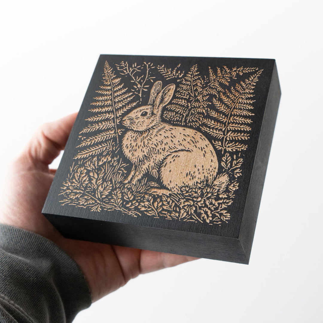 Cottontail Rabbit Engraved Wood Panel