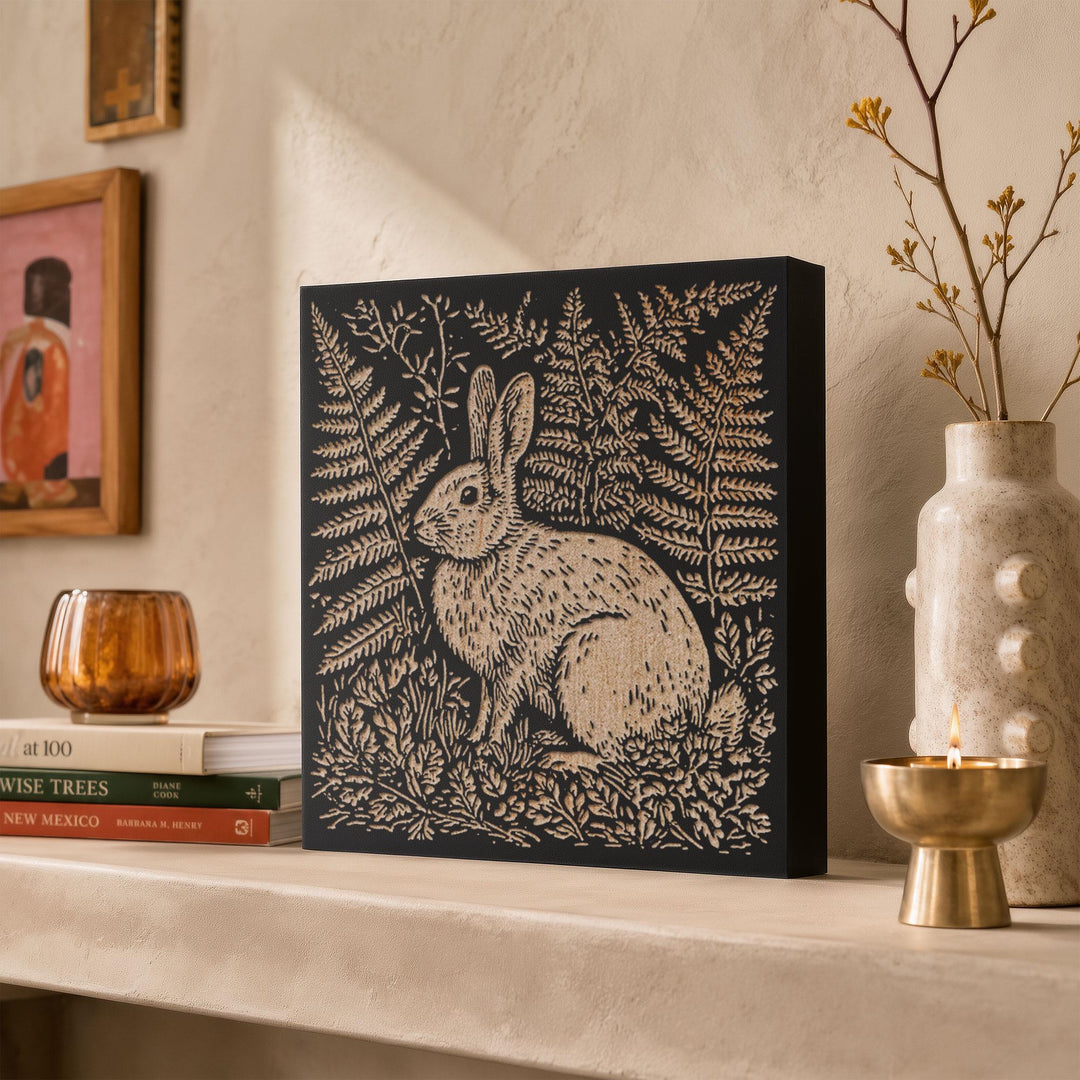 Cottontail Rabbit Engraved Wood Panel