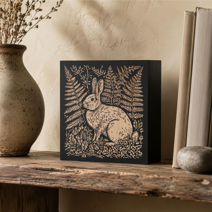 Cottontail Rabbit Engraved Wood Panel