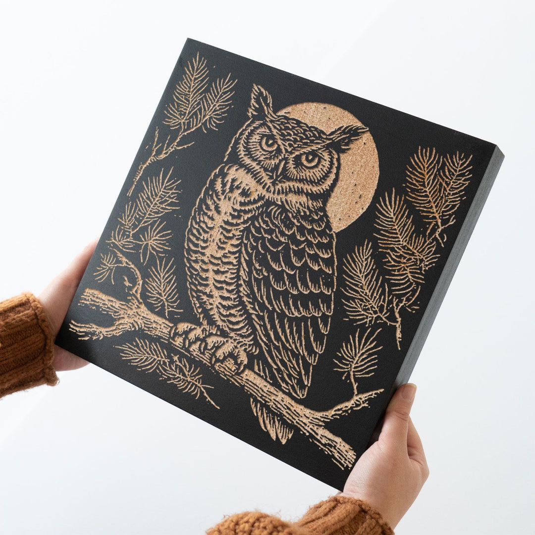 Great Horned Owl Engraved Wood Panel