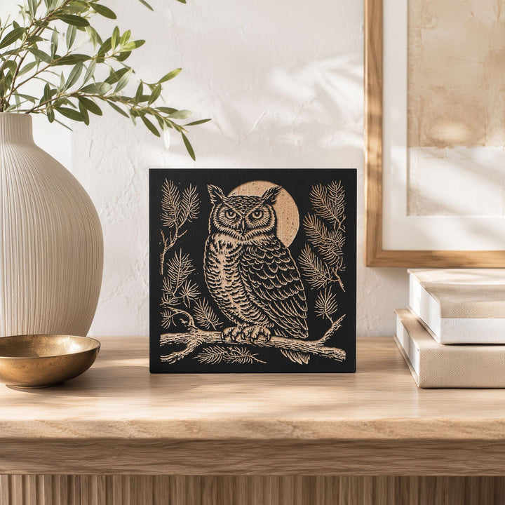 Great Horned Owl Engraved Wood Panel