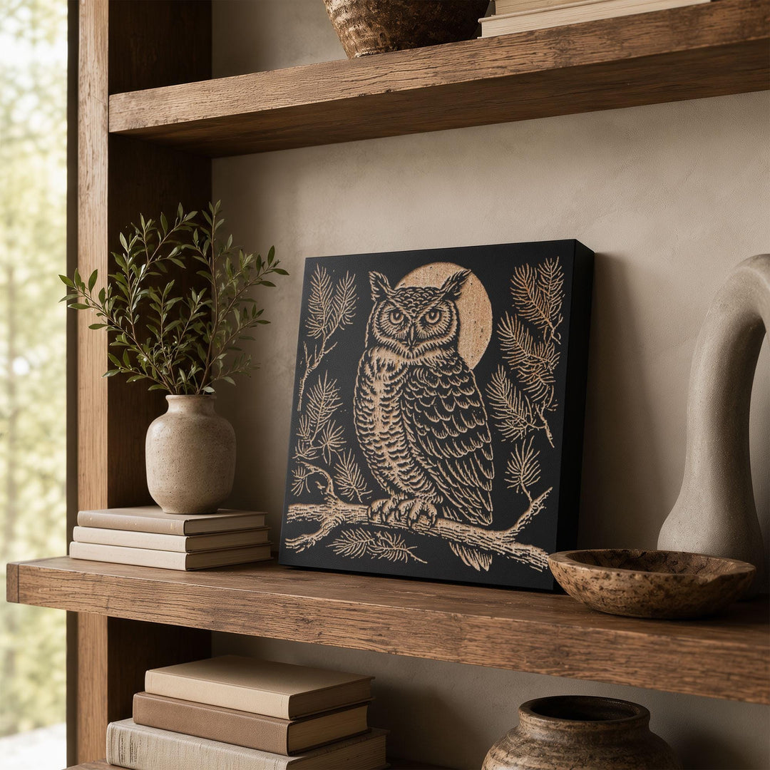 Great Horned Owl Engraved Wood Panel