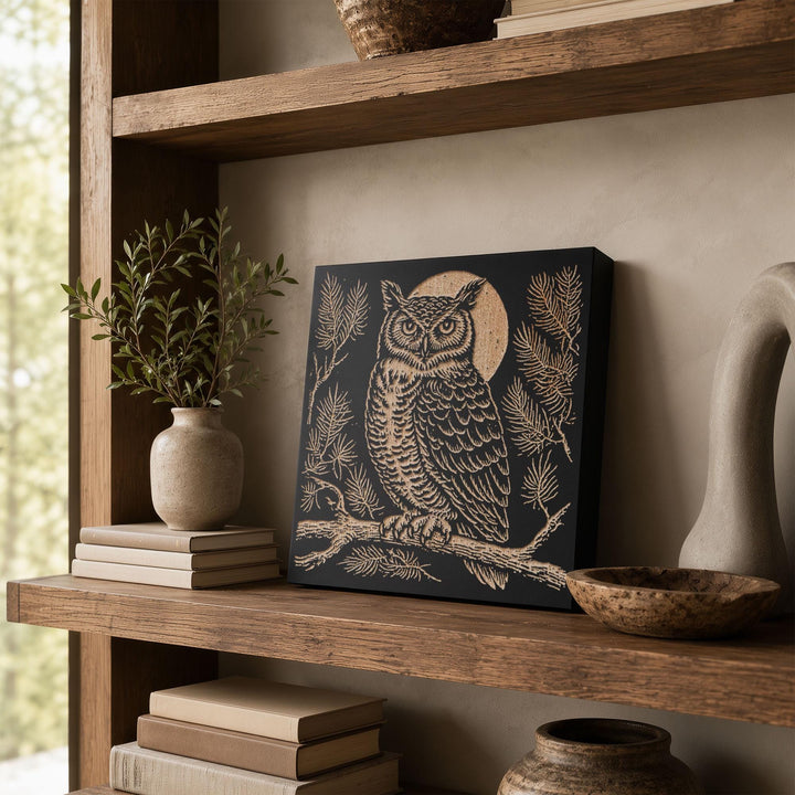 Great Horned Owl Engraved Wood Panel
