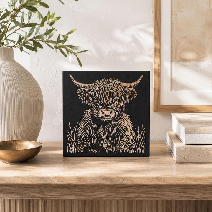 Highland Cow Engraved Wood Panel